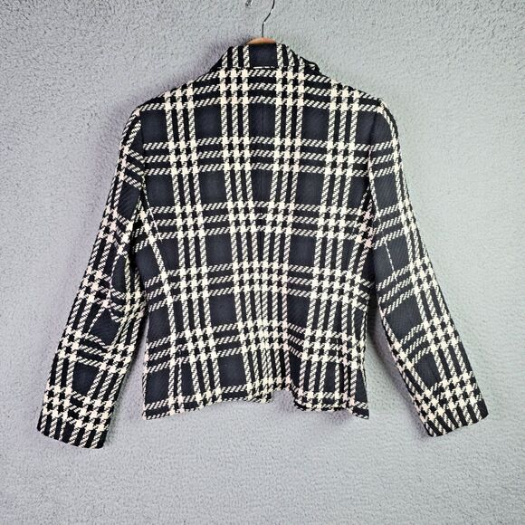 Villager Plaid Blazer Jacket 8 Black White Wool Blend Lined Padded Shoulder - Picture 3 of 14